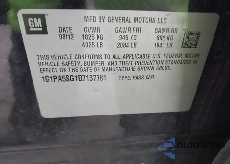 2013 Chevrolet Cruze Ls Auto from USA, damaged, VIN 1G1PA5SG1D7137781